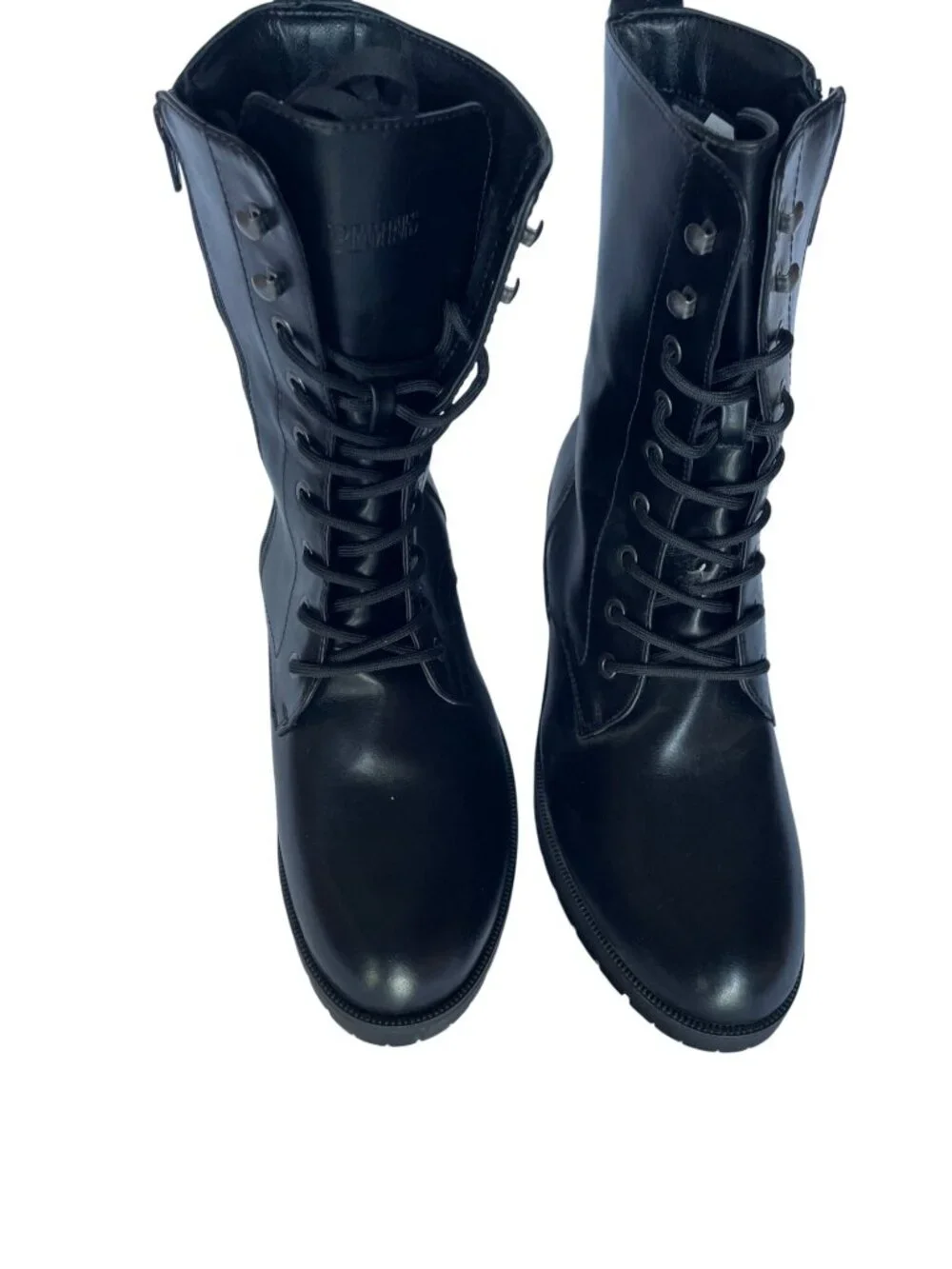 Womens Black Combat Boots Size 12 With Side Zipper & Lace-Up Design